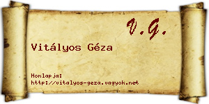 Vitályos Géza névjegykártya